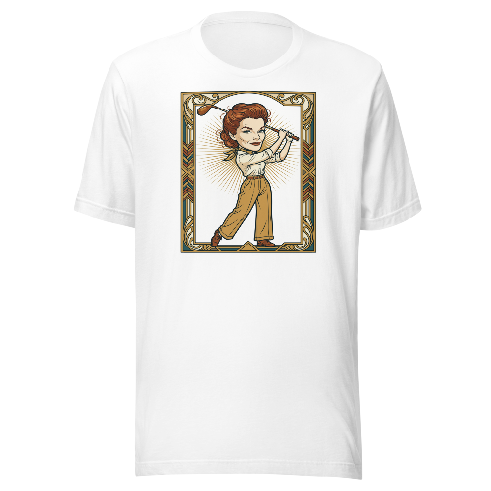 Jazz Age Golf Champion Art Deco Caricature Tee — white front view