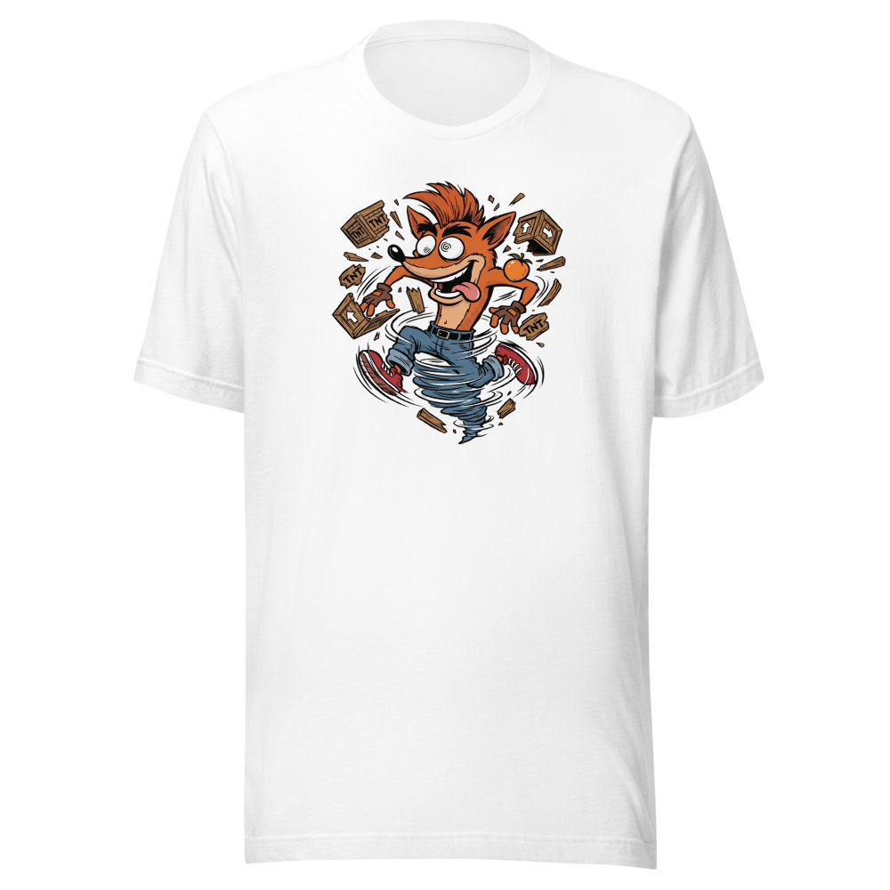 Spin Attack Marsupial Crate Smasher Retro Gaming Tee â€” White front view