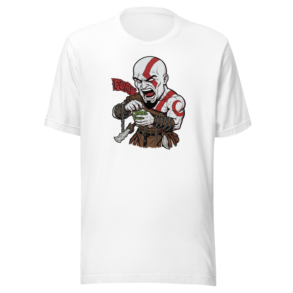 Spartan Rage Pickle Jar Comic Ink Gamer Tee â€” White front view