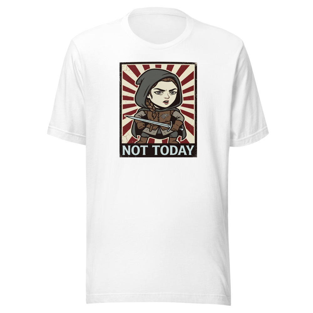 Not Today Hooded Assassin Propaganda Tee — white front view
