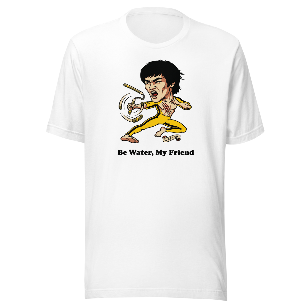Flying Kick Kung Fu Master Tattoo Flash Tee — white front view
