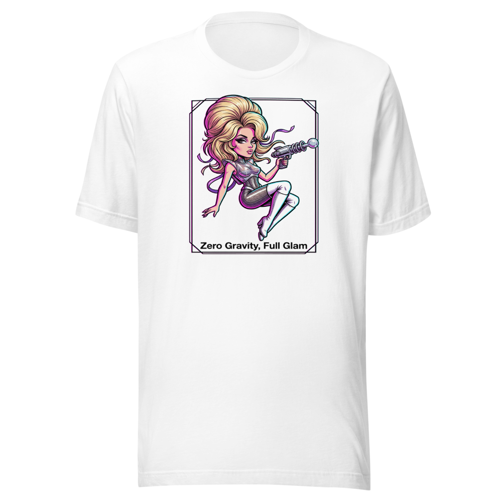 Zero Gravity Full Glam Space Siren Sci-Fi Tee — white front view
