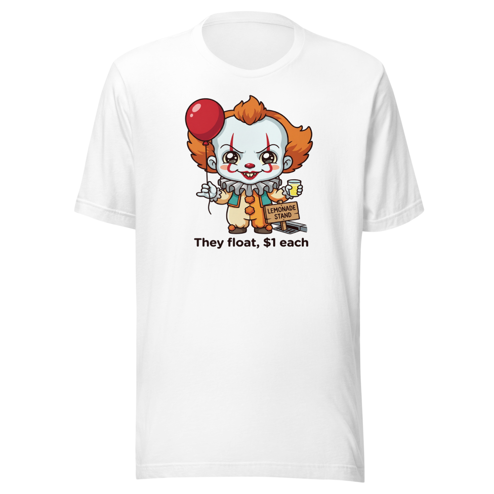 Chibi Creepy Clown Lemonade Stand Horror Parody Tee — white front view