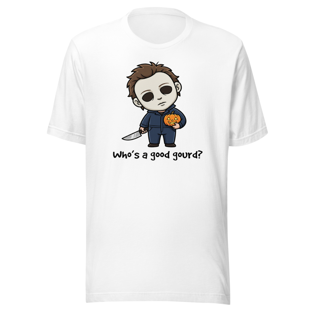 Confused Puppy Slasher Chibi Pumpkin Halloween Tee — white front view