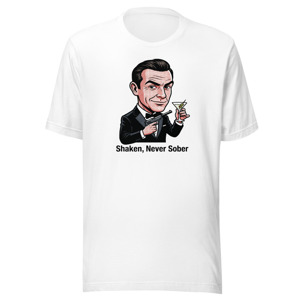 Pop Art Super Spy Martini Tuxedo Tee — Premium Tee — white front view