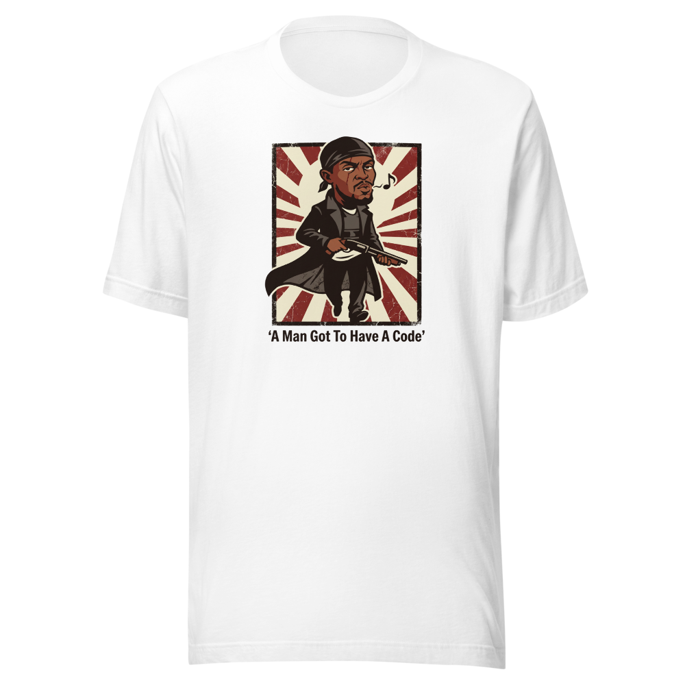 Whistling Stick-Up Man Code Propaganda Tee — white front view