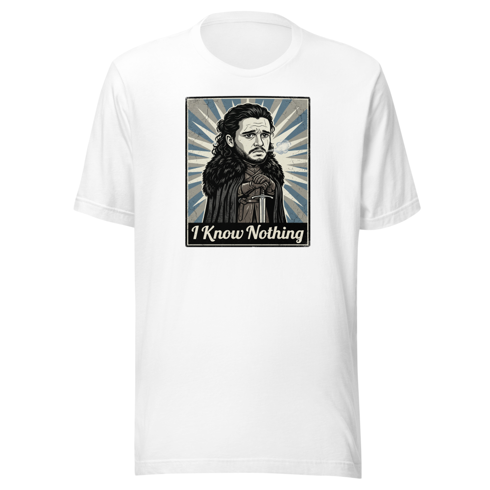 I Know Nothing Brooding Northern Hero Propaganda Tee — white front view