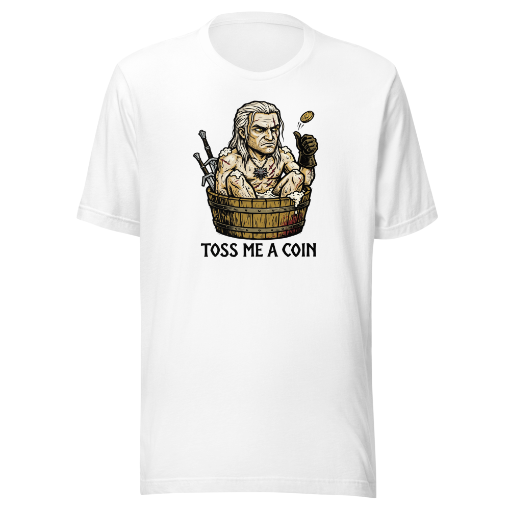 Grumpy Monster Hunter Bathtub Coin Toss Woodcut Tee — white front view