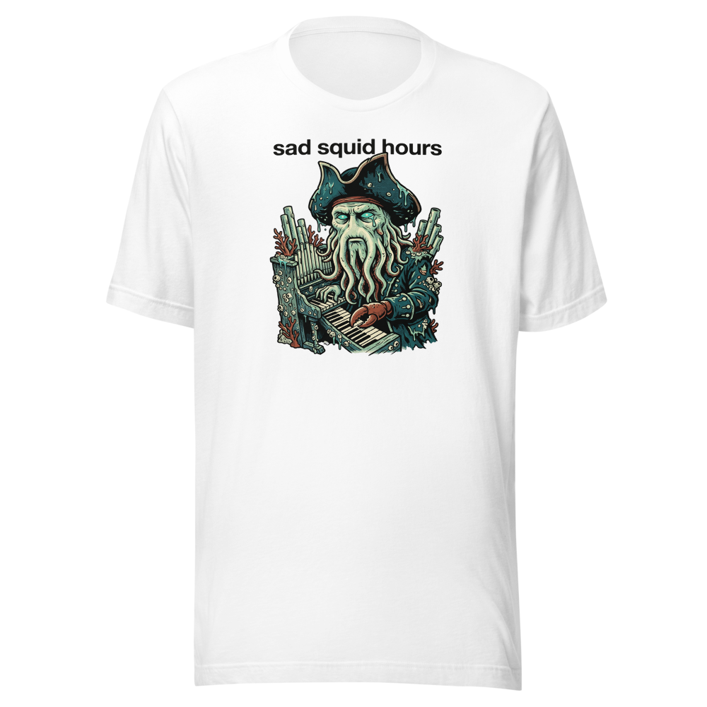Sad Squid Hours Cursed Sea Captain Pop Art Tee — white front view