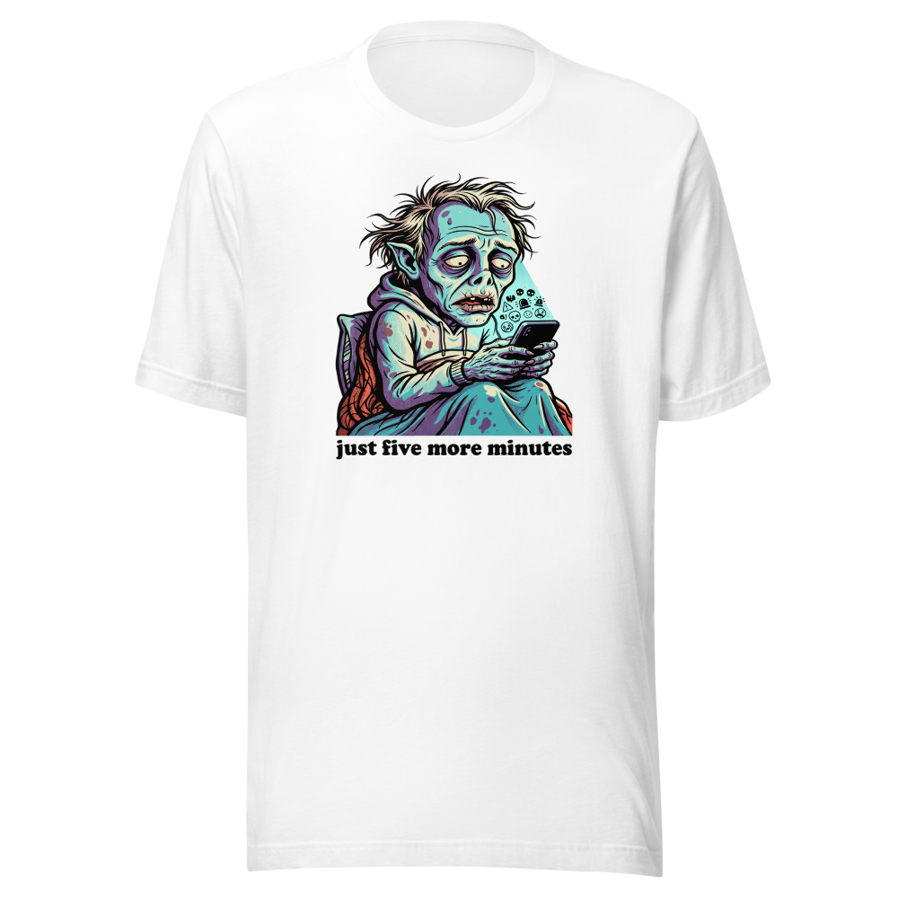 3AM Phone Gremlin Doomscroll Halftone Tee — white front view