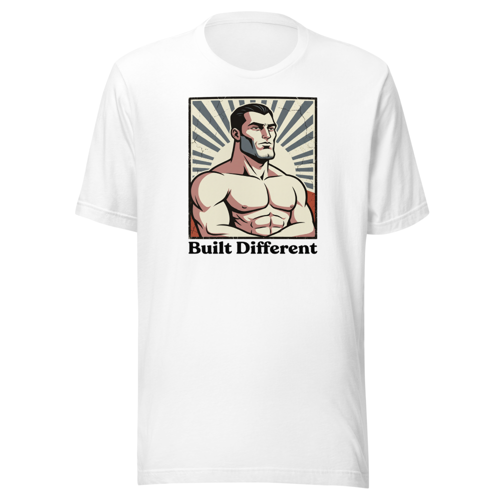 Built Different Chiseled Jaw Propaganda Meme Tee — white front view