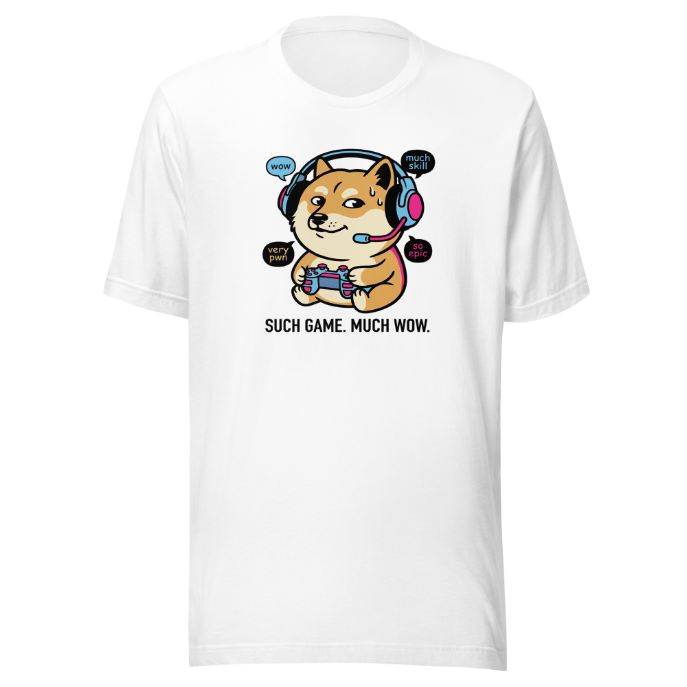 Sweaty Shiba Streamer Such Wow Gaming Meme Tee — white front view