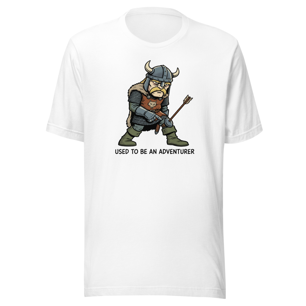 Retired Adventurer City Guard Comic Ink Tee — white front view