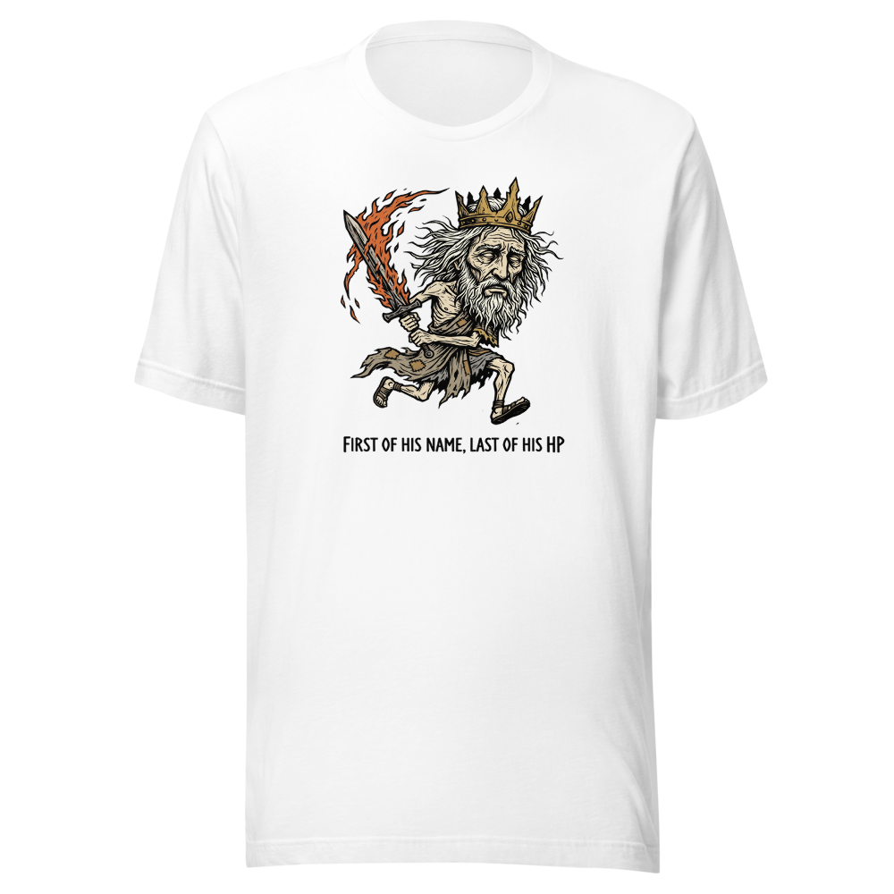 First Of His Name Last Of His HP Boss Tee — white front view