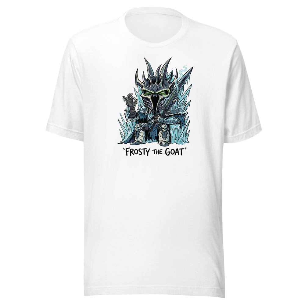 Frosty The Goat Frozen Throne Tea Time Tee — white front view
