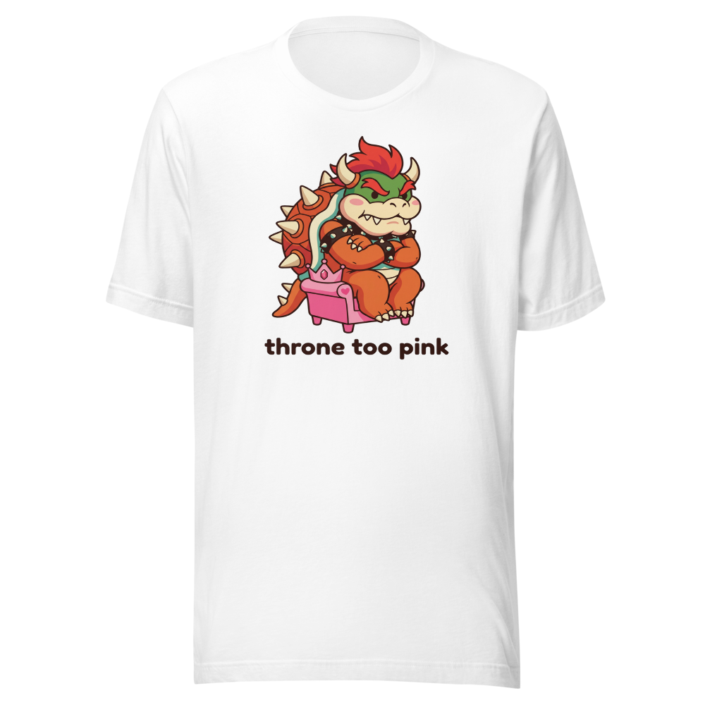 Grumpy Koopa King Tiny Pink Throne Chibi Tee — white front view