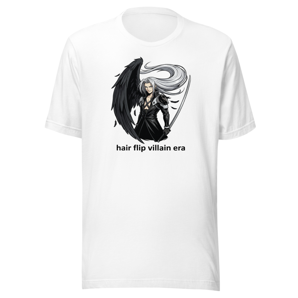 Hair Flip Villain Era Anime Swordsman Tee — white front view