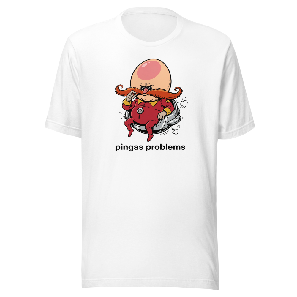 Egg-Shaped Villain Hover Pod Problems Tee — white front view