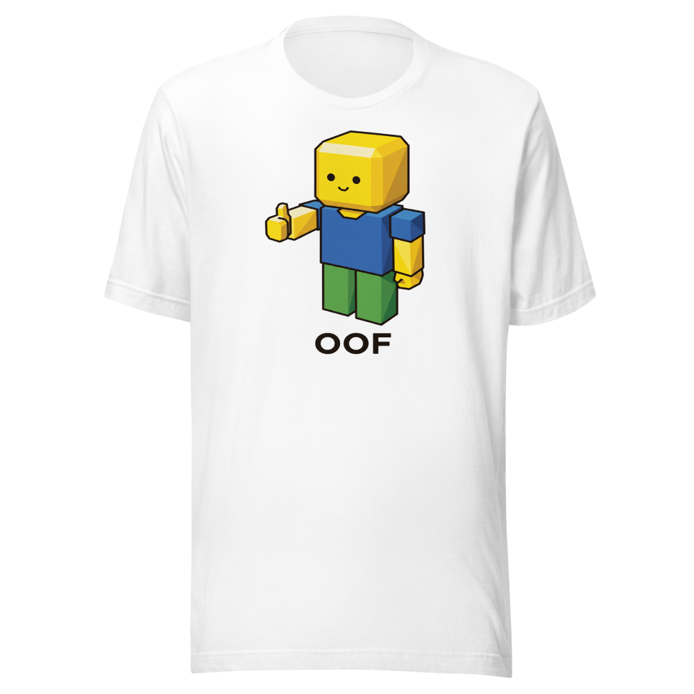 Low-Poly Blocky Noob Oof Sandbox Gamer Tee — white front view