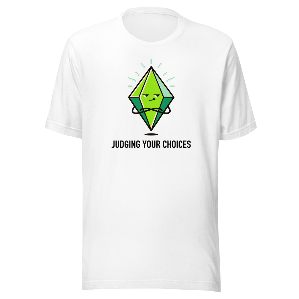 Judging Your Choices Floating Green Diamond Gamer Tee — white front view