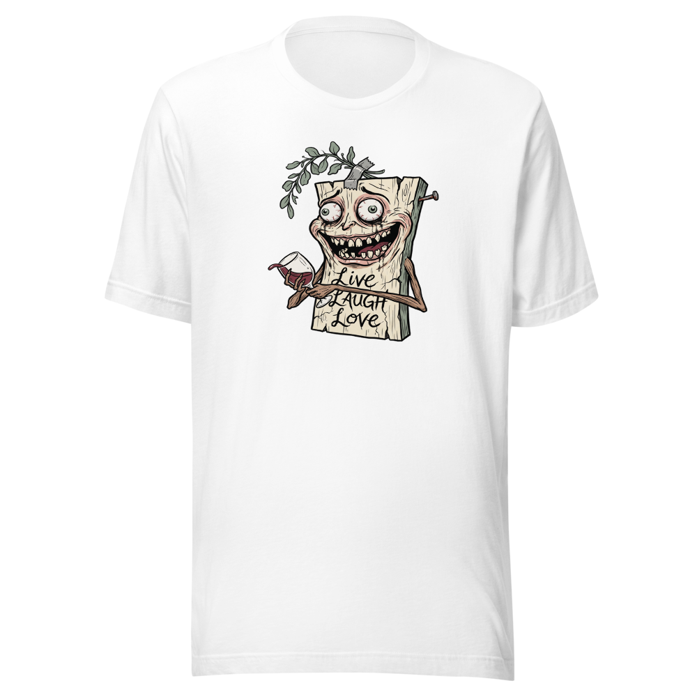 Cursed Farmhouse Plaque Meltdown Parody Tee — white front view
