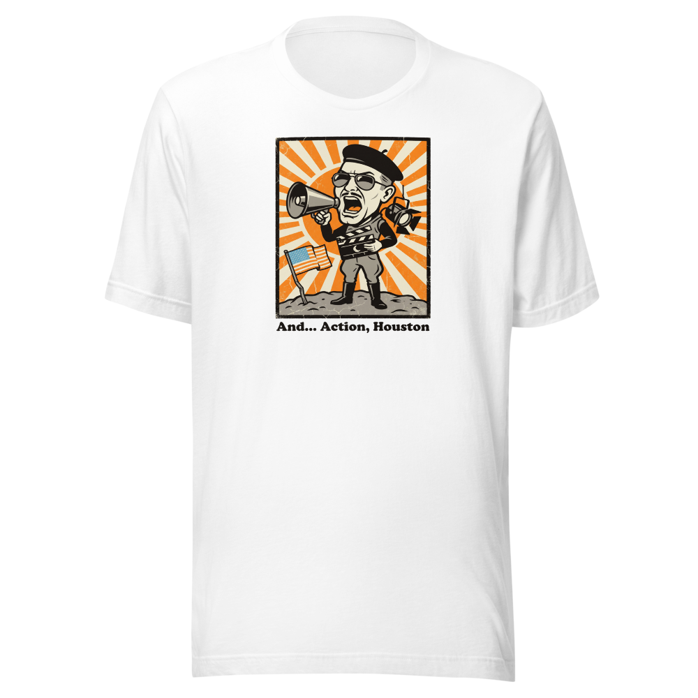 Fake Moon Soundstage Auteur Propaganda Parody Tee — white front view