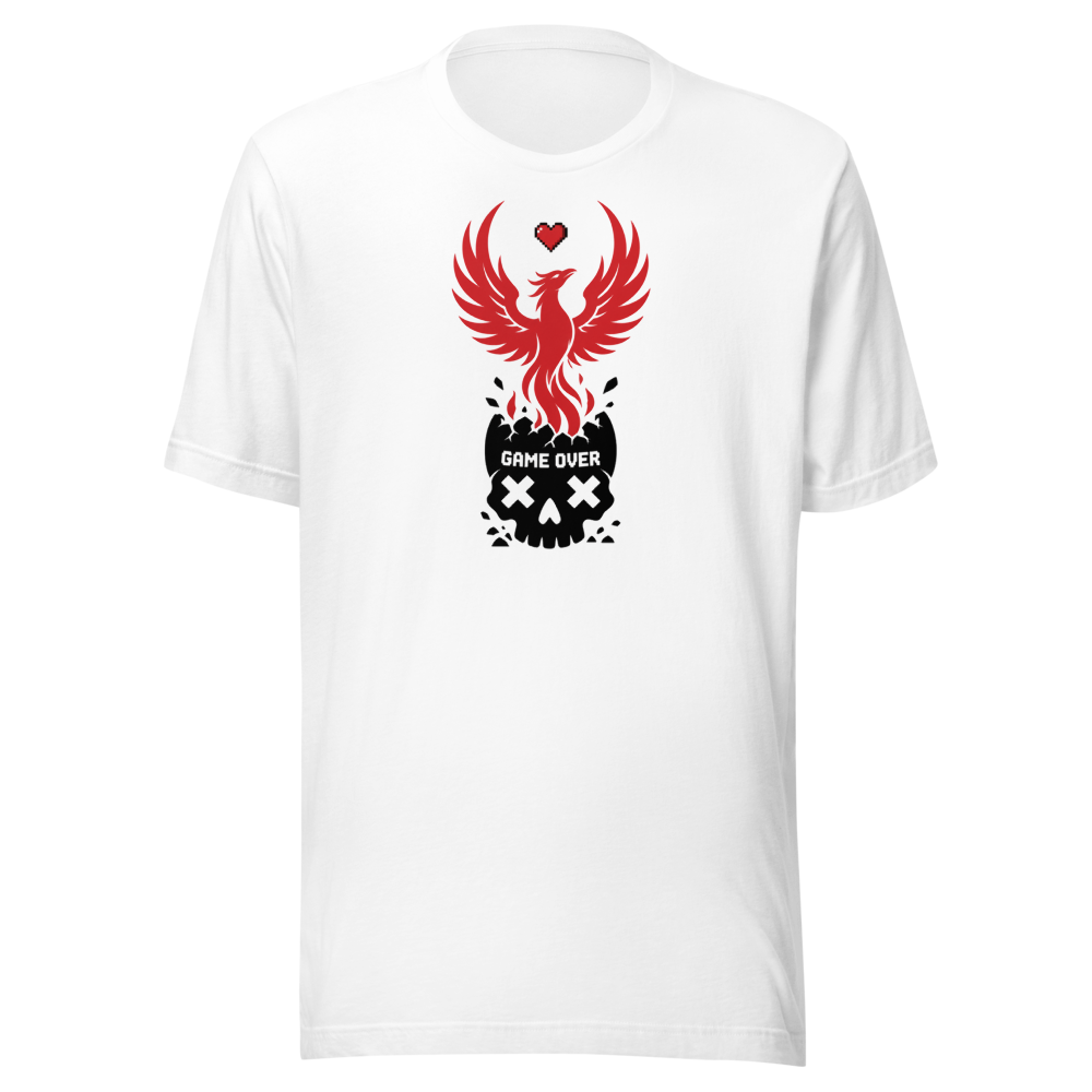 Respawn Firebird Pixel Heart Silhouette Gamer Tee — white front view