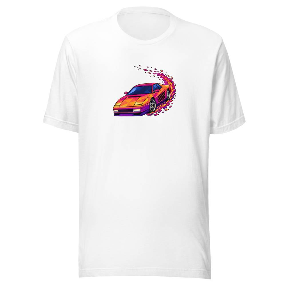Poly Drift Racer Retro Arcade Sunset T-Shirt — white front view
