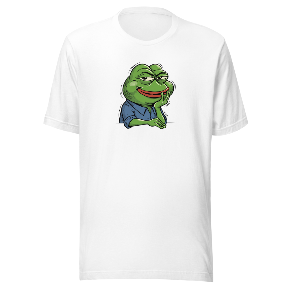 Smug Manga Frog Chin Rest Meme Graphic T-Shirt — white front view