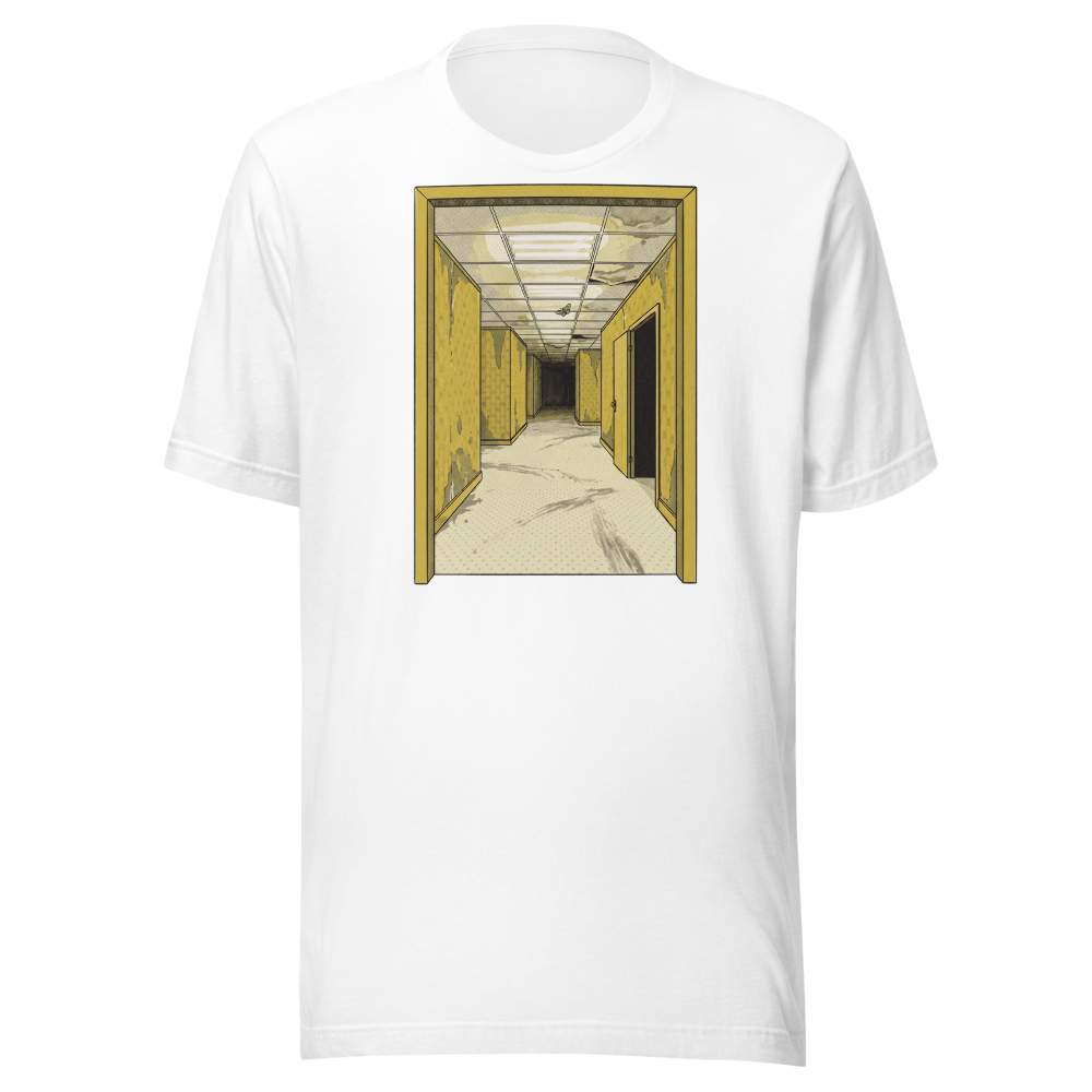 Yellow Liminal Hallway Endless Corridor Riso Tee — Premium Tee — white front view