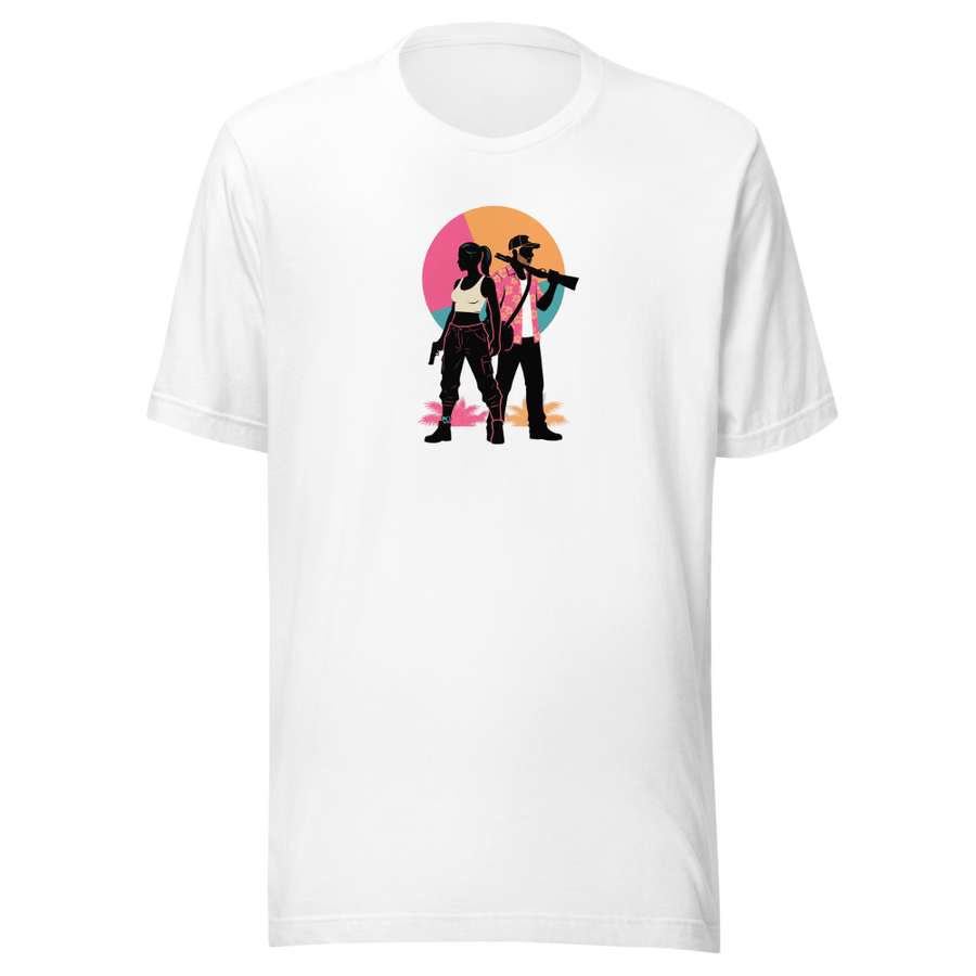 Outlaw Couple Neon Sunset Crime Duo Graphic Tee