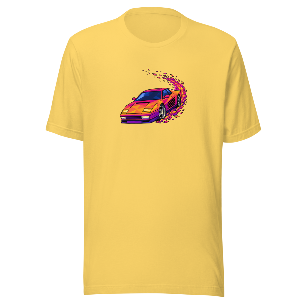 Poly Drift Racer Retro Arcade Sunset T-Shirt — yellow front view