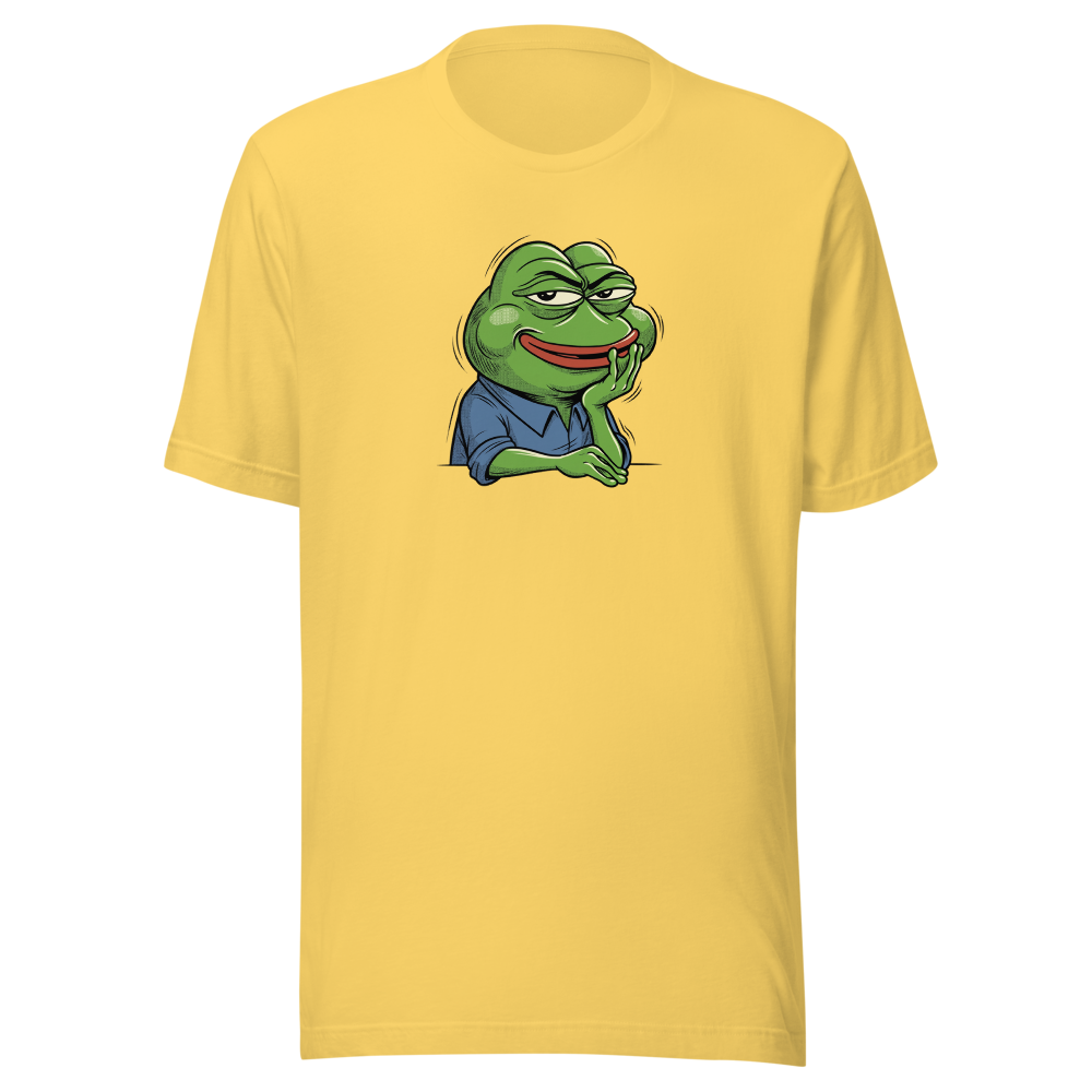 Smug Manga Frog Chin Rest Meme Graphic T-Shirt — yellow front view