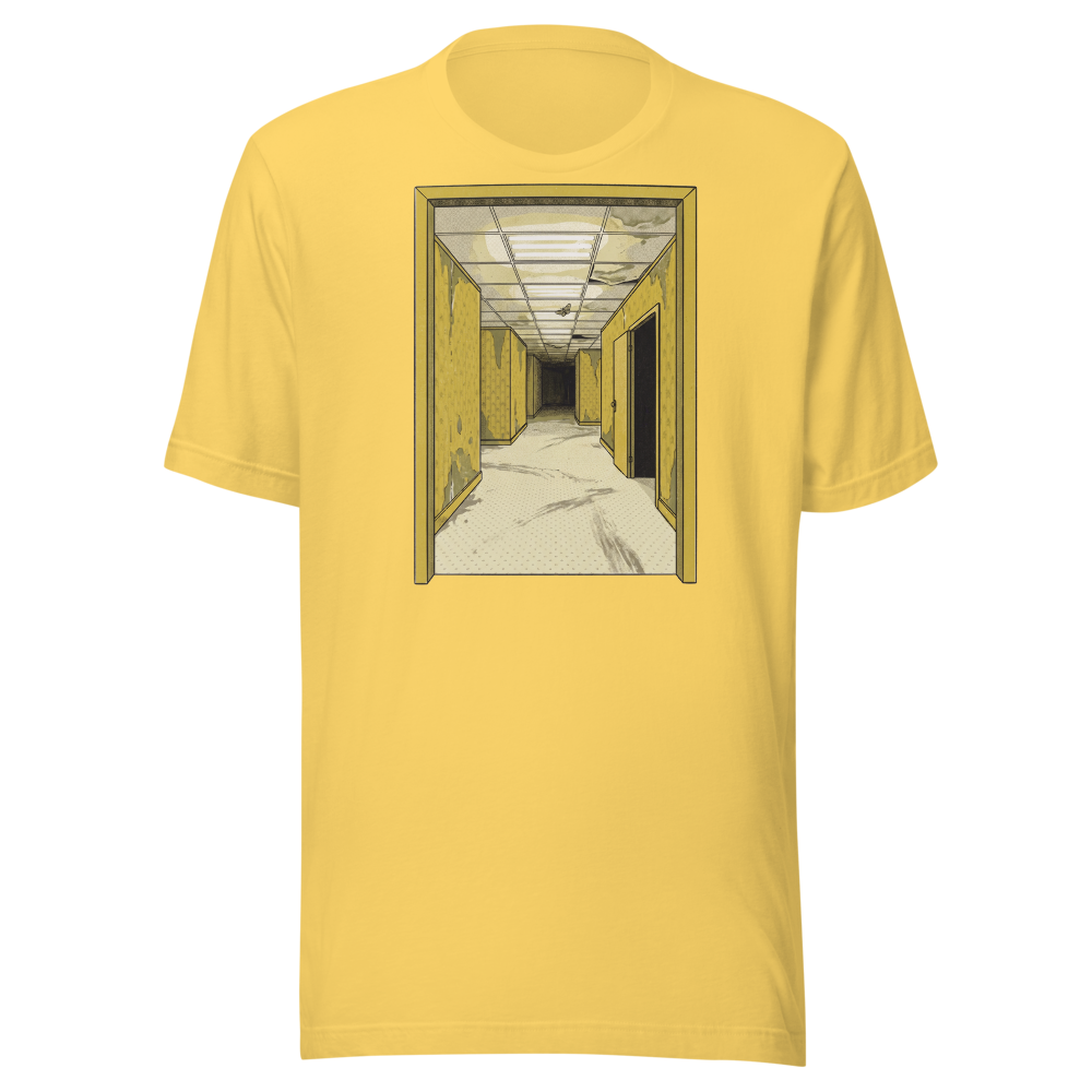 Yellow Liminal Hallway Endless Corridor Riso Tee — Premium Tee — yellow front view