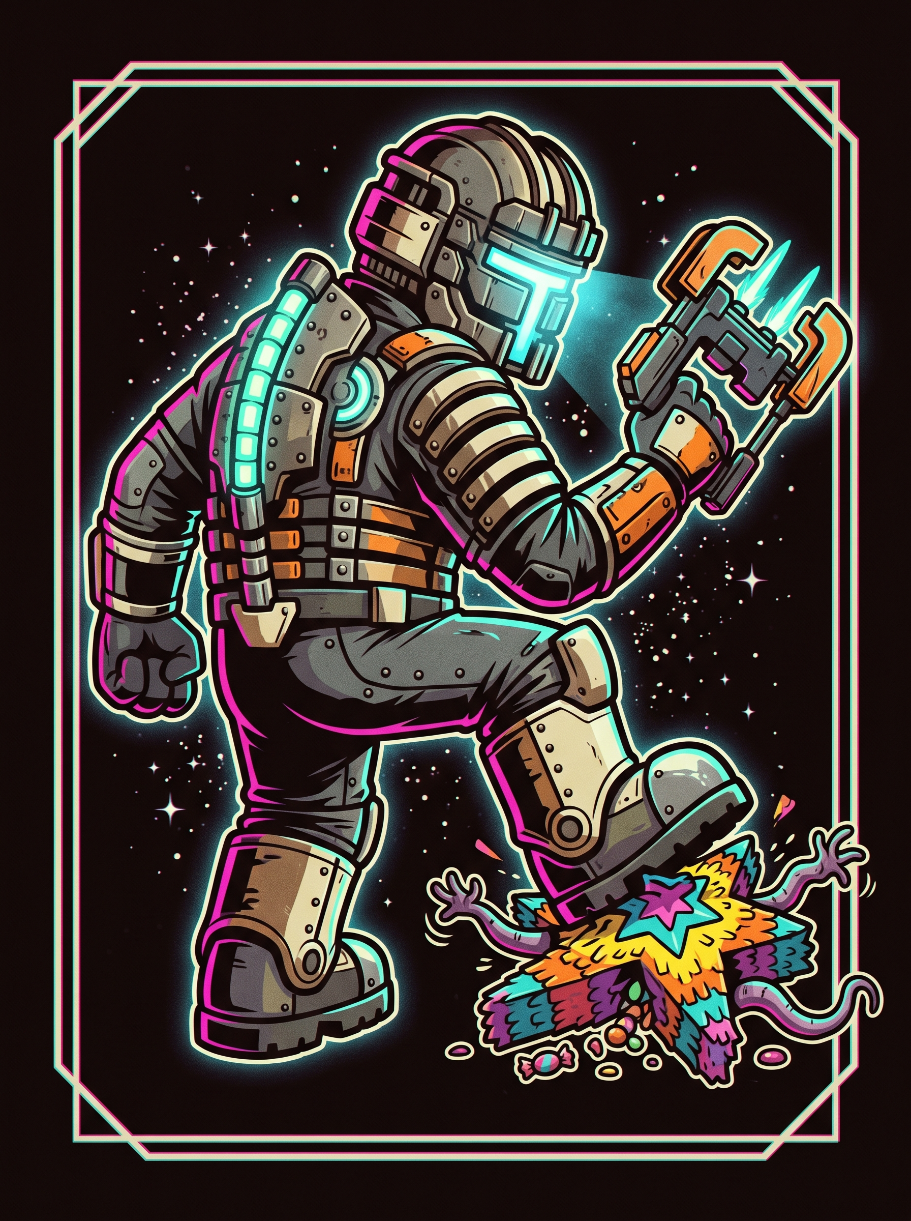 Haunted Space Engineer Piñata Stomp Neon Noir Tee