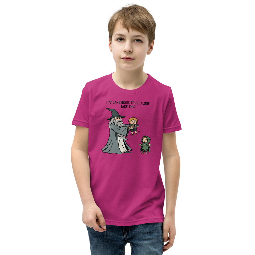 Wizard Hands Off Tiny Hobbit Fantasy Parody Tee — Kids Tee — berry front view