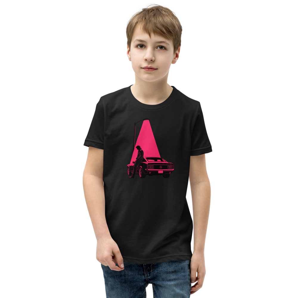 Neon Noir Midnight Driver Muscle Car Silhouette Tee â€” Black front view