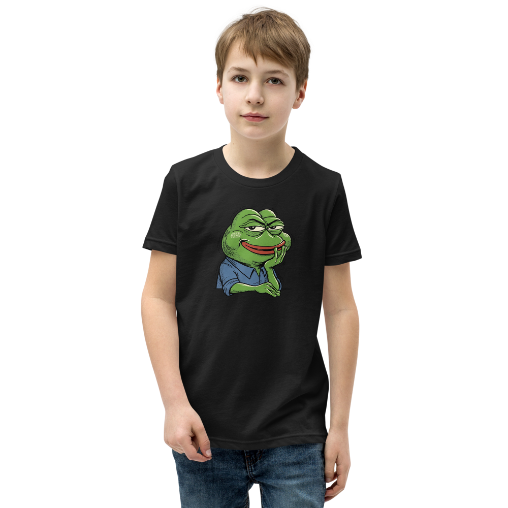 Smug Manga Frog Chin Rest Meme Graphic T-Shirt — black front view