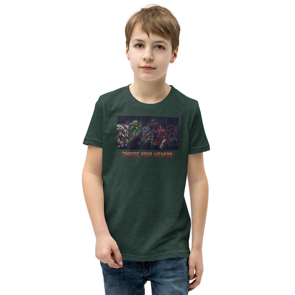 Choose Your Weapon Retro RPG Boss Roster Tee — heather forest front view