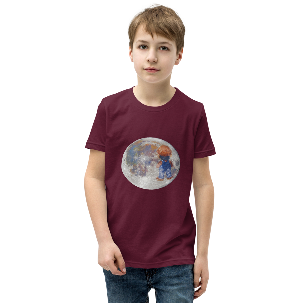 Lunar Plumber Hero Astrophotography Tee — Kids Tee — maroon front view
