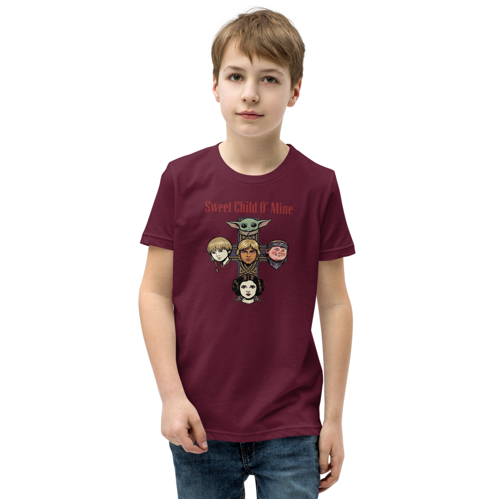 Sweet Child Sci-Fi Rock Cross album Parody Tee — maroon front view