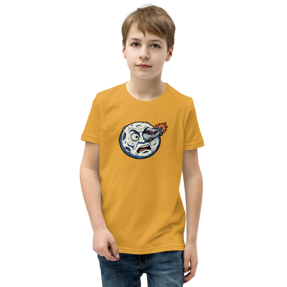 Silent Film Moon Crash Time Machine Movie Tee — Kids Tee — mustard front view