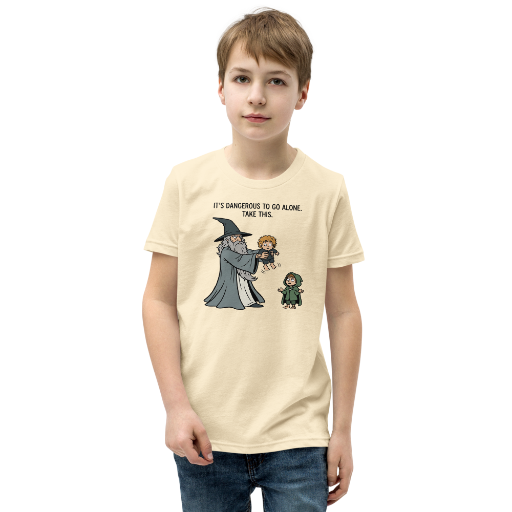 Wizard Hands Off Tiny Hobbit Fantasy Parody Tee — Kids Tee — natural front view