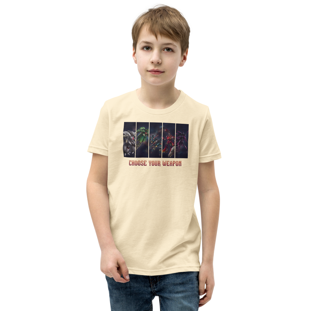 Choose Your Weapon Retro RPG Boss Roster Tee — natural front view