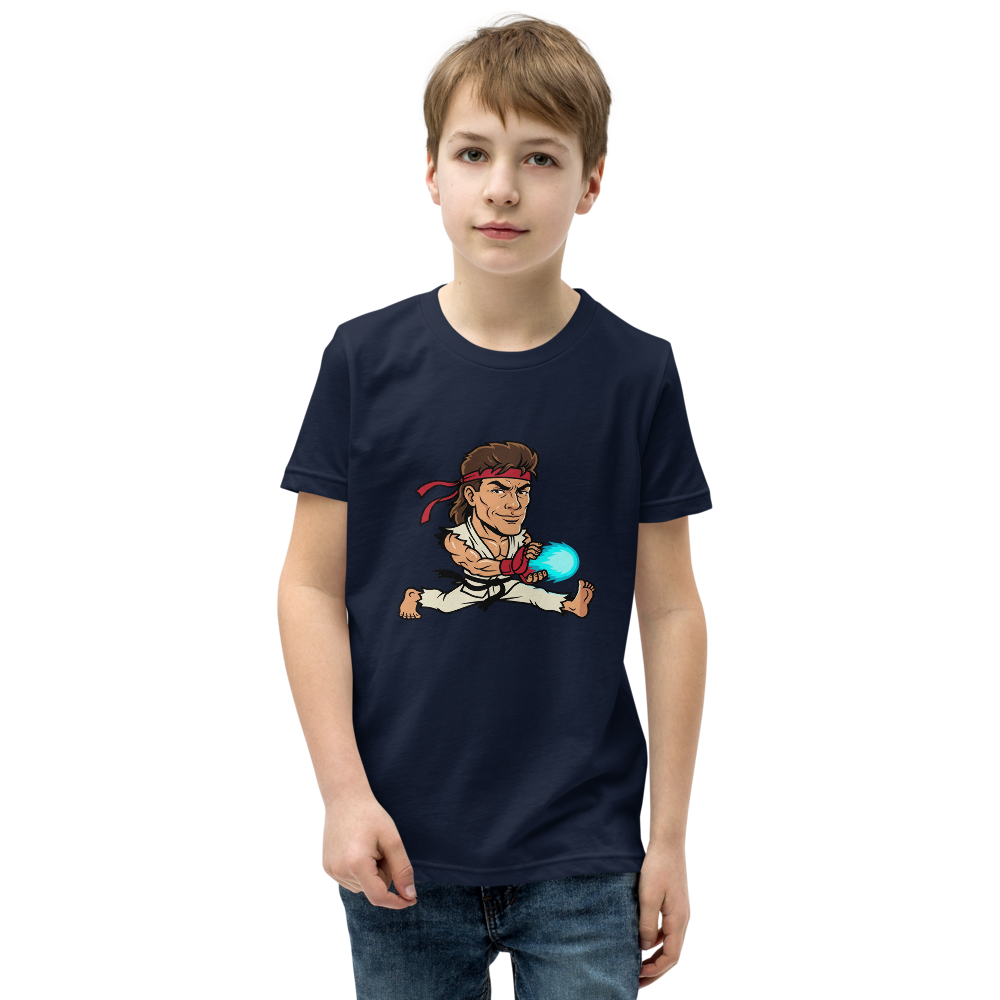 Splits Hadouken Karate Mullet Fighting Game Parody Tee — Kids Tee — navy front view