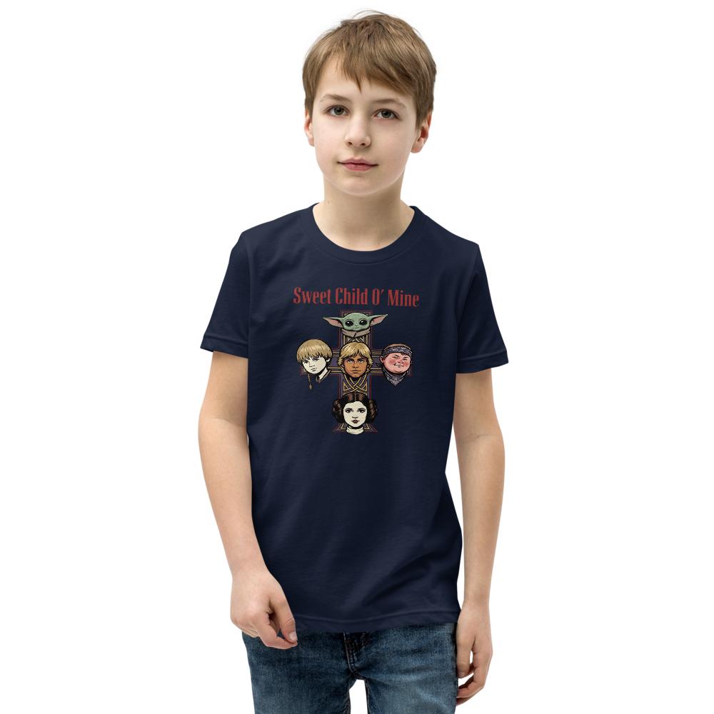 Sweet Child Sci-Fi Rock Cross album Parody Tee — navy front view