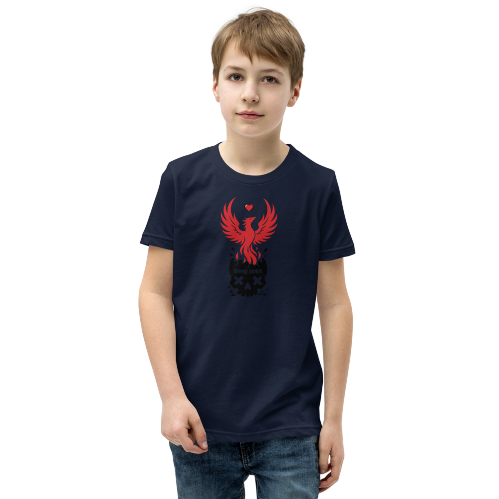 Respawn Firebird Pixel Heart Silhouette Gamer Tee — navy front view