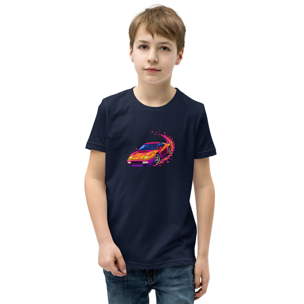 Poly Drift Racer Retro Arcade Sunset T-Shirt — navy front view