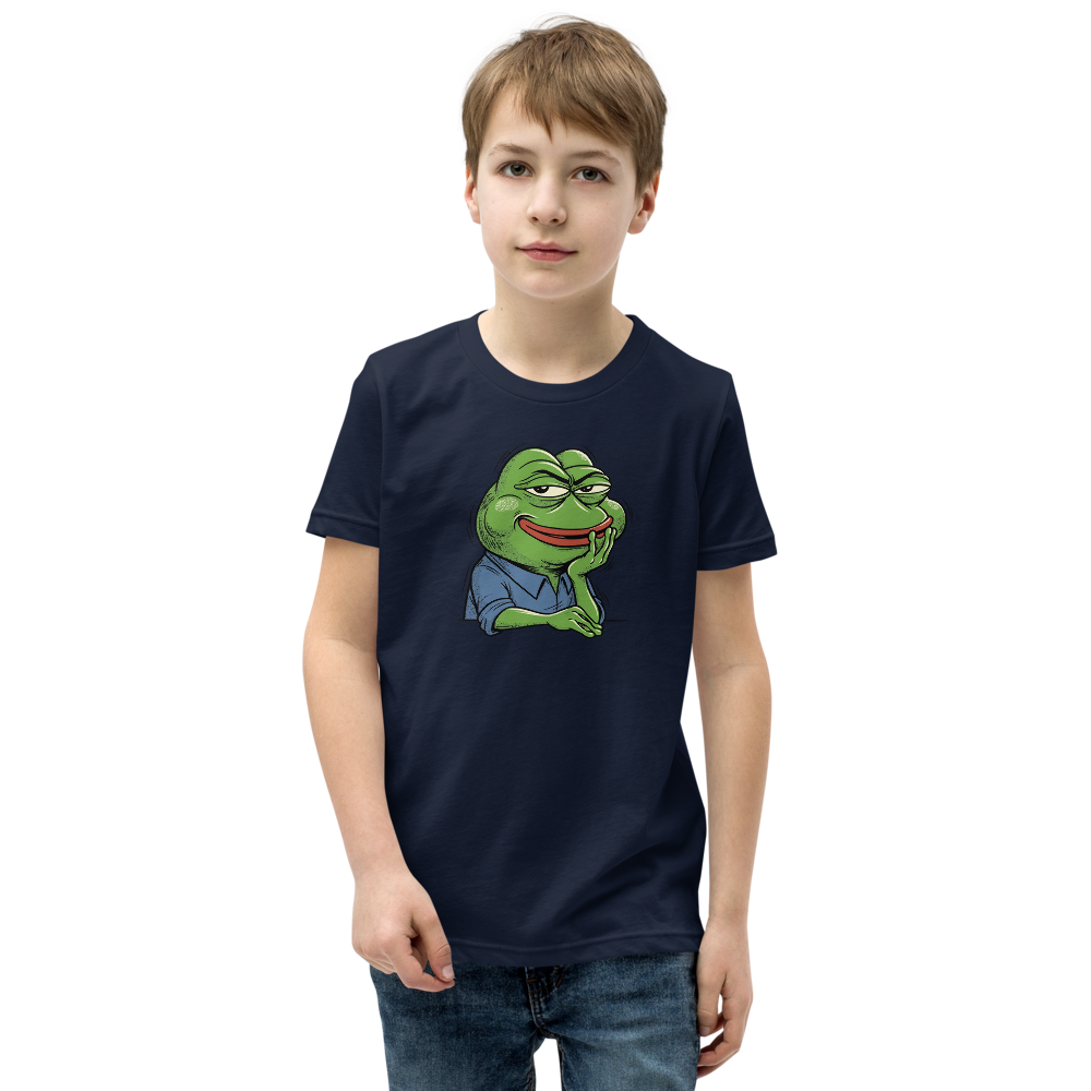 Smug Manga Frog Chin Rest Meme Graphic T-Shirt — navy front view