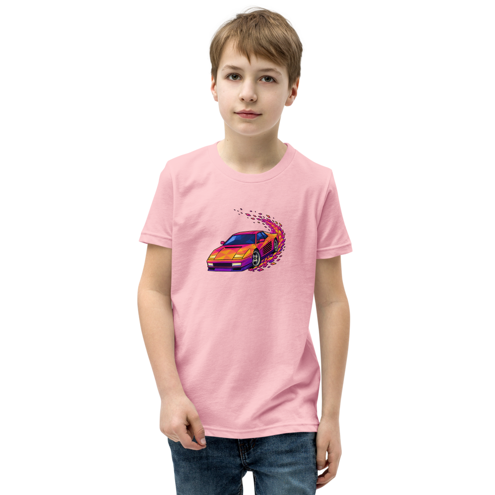Poly Drift Racer Retro Arcade Sunset T-Shirt — pink front view
